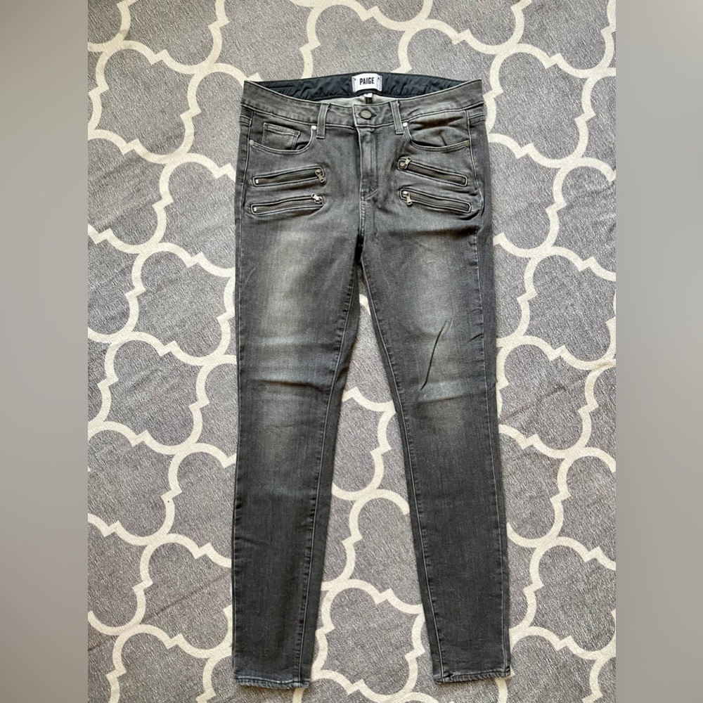 PAIGE grey denim skinny jeans with zipper detail size 30